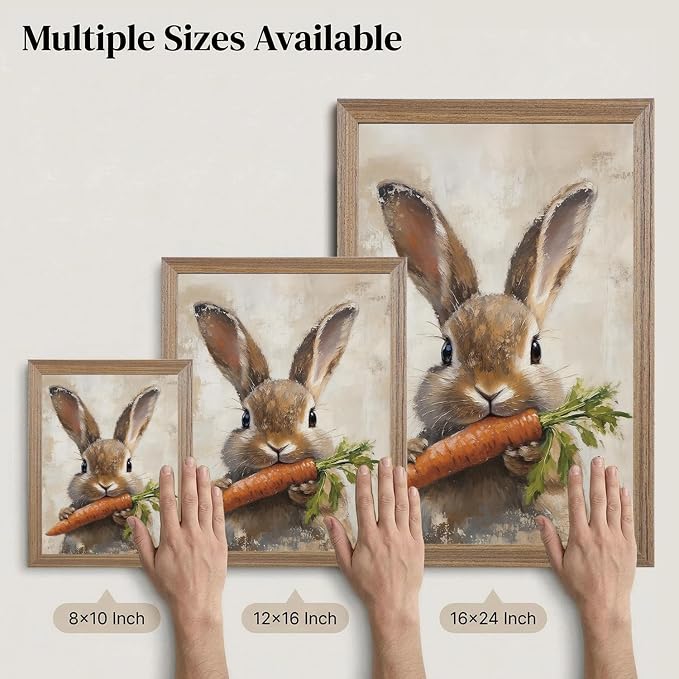 JQ7OL Vintage Wall Art Wood Framed Easter Rabbit Canvas Painting Picture Spring - Image 4