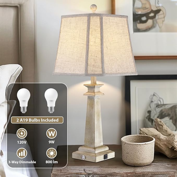 27.5" Table Lamps Set of 2, 3-Way Dimmable Touch Lamps - Image 5