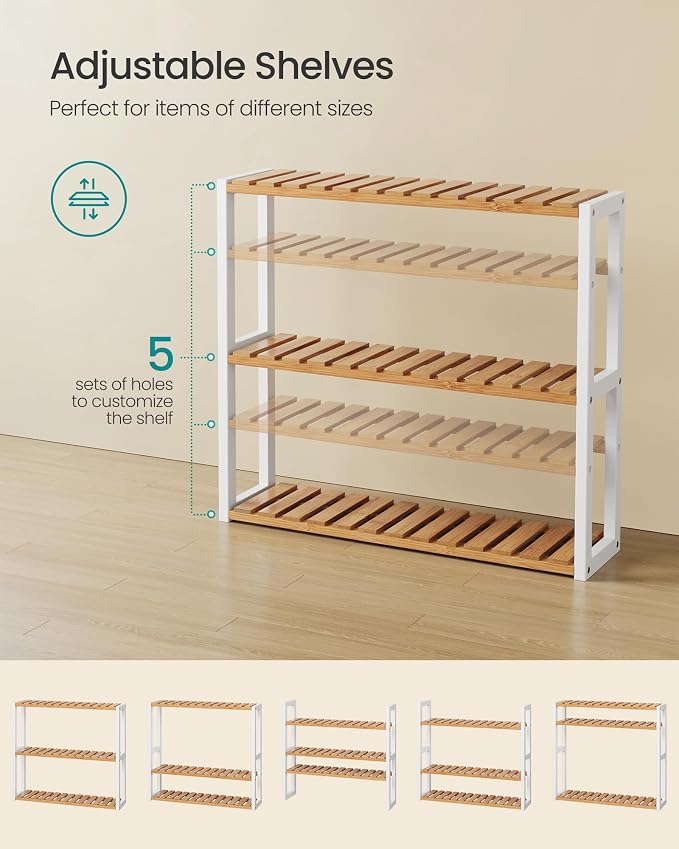 SONGMICS Bamboo Bathroom Shelf, 3-Tier Adjustable Plants Rack, Wall-Mounted or - Image 5