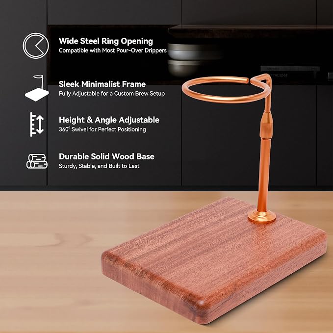 Pour Over Coffee Maker with Adjustable Stand & Wooden Base, Dripper Stand - Image 5