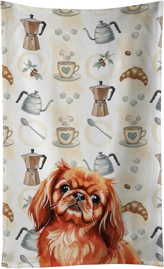 Caroline's Treasures Red Pekingese Coffee Bar Kitchen Towel Velour Plush Front by CarolinesTreasures