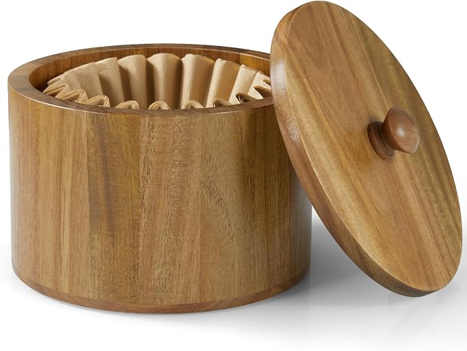 Coffee Filter Holder, Acacia Wood Filter Storage Container by BWODYAY
