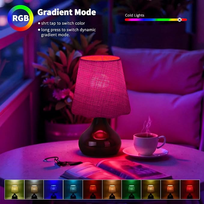 Cordless Table Lamp Rechargeable, Rattan Shade Small Table Lamps - Image 5