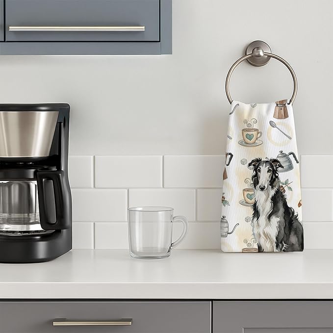 Caroline's Treasures Black and White Borzoi Coffee Bar Kitchen Towel Velour - Image 3