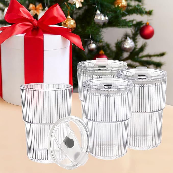 16 OZ Iced Coffee Cups with Lids and Straws Set of 4, Unbreakable Plastic - Image 9