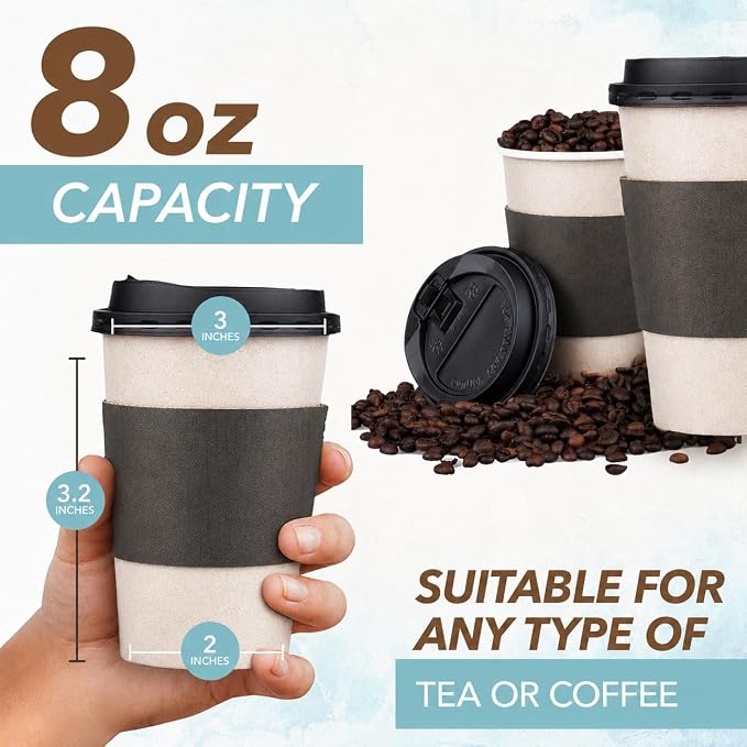 Promora 8 oz Disposable Natural Cream Coffee Cups - Image 2