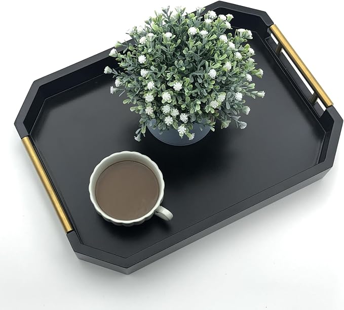 Serving Tray with Polished Metal Handles, Hexagon Coffee Table Tray, Modern by thewense