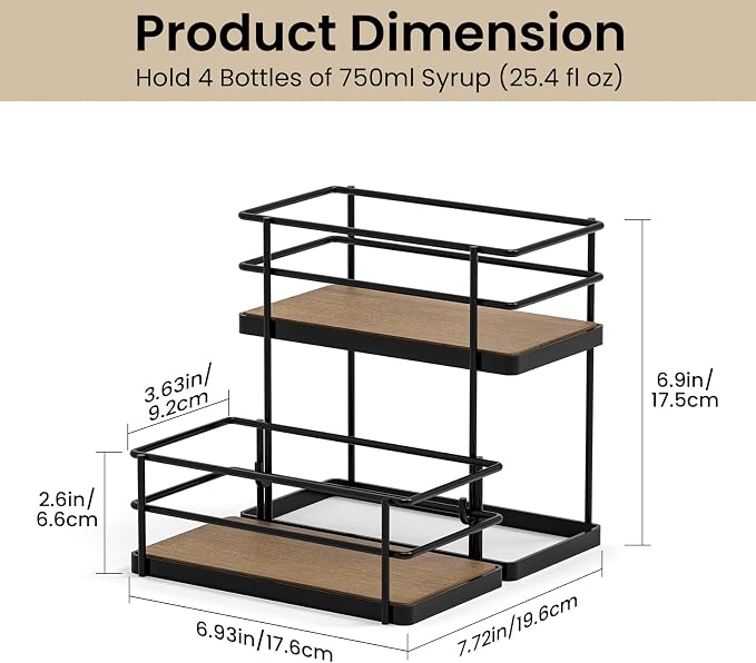 THYGIFTREE Coffee Syrup Rack Organizer 4 Bottle Syrup Holder Stand 2-Tier - Image 3