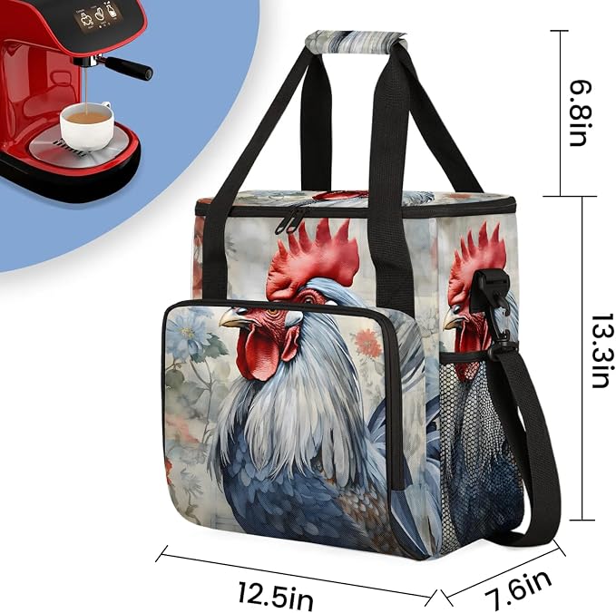 Vintage Rooster Cock Coffee Maker Carring Bag, Large Insulated Storage - Image 2