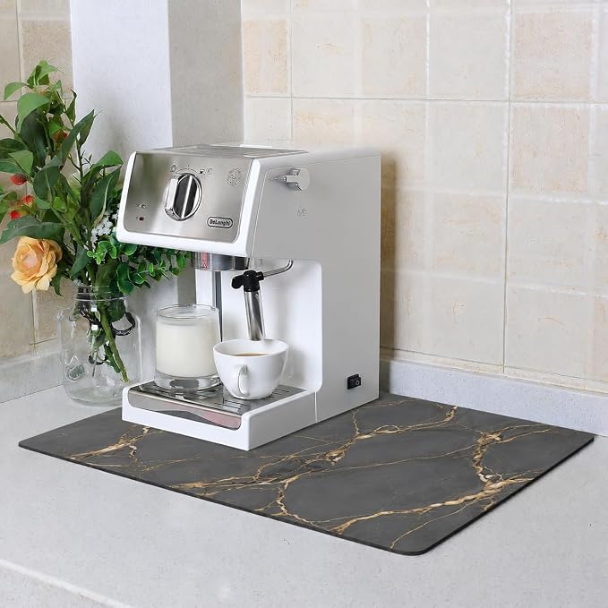 ZLR Large Coffee Bar Mat for Coffee Station, Marble Gray | Oversized Counter by ZLR