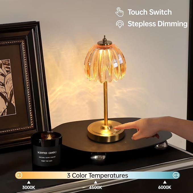 Shenmoyl Tulip Table Lamp with 5000mAh Battery & Touch Control, Cordless Table - Image 3