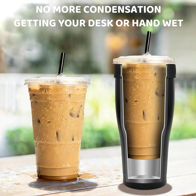 Universal Iced Coffee Sleeve, 32oz Double Wall Stainless Steel Insulator Fits - Image 4