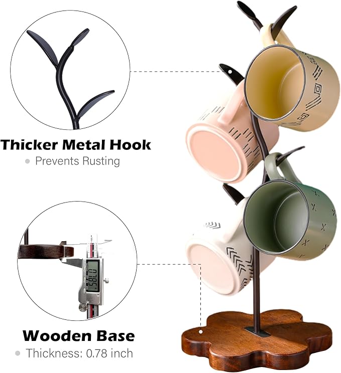 Mug Tree for Coffee Cups – Rustic Mug Holder Stand - Image 3