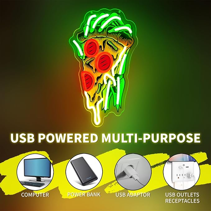 Pizza Neon Sign for Wall Decor Dimmable Pizza LED Neon Light USB Powered LED - Image 5