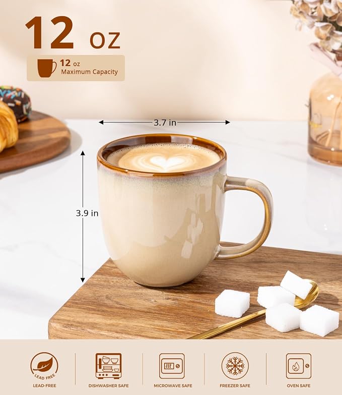 LERATIO Ceramic Coffee Mugs Set of 6, 12oz Handmade Coffee Mugs Set - Image 2