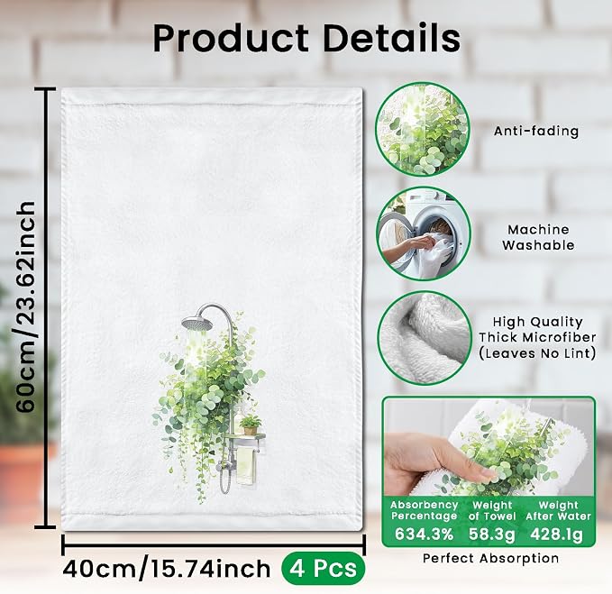 CUTHOLLOW Bathroom and Green Plant Decorative Kitchen Towels Set of 4, - Image 2