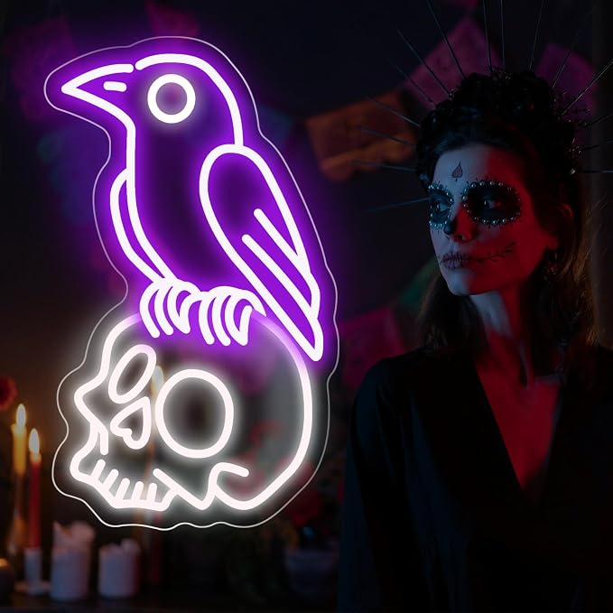 Raven on Skull Neon Sign, Halloween Decor, Man Cave, Dark Aesthetic Gift - Image 7