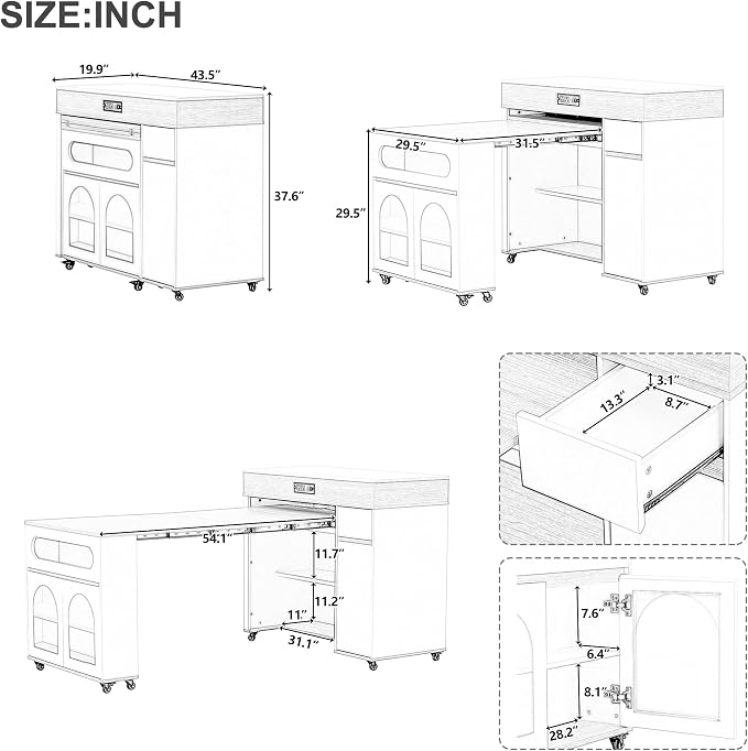 Rolling Kitchen Island with Extendable Dining Table & Power Outlet, 73.8’’ - Image 2