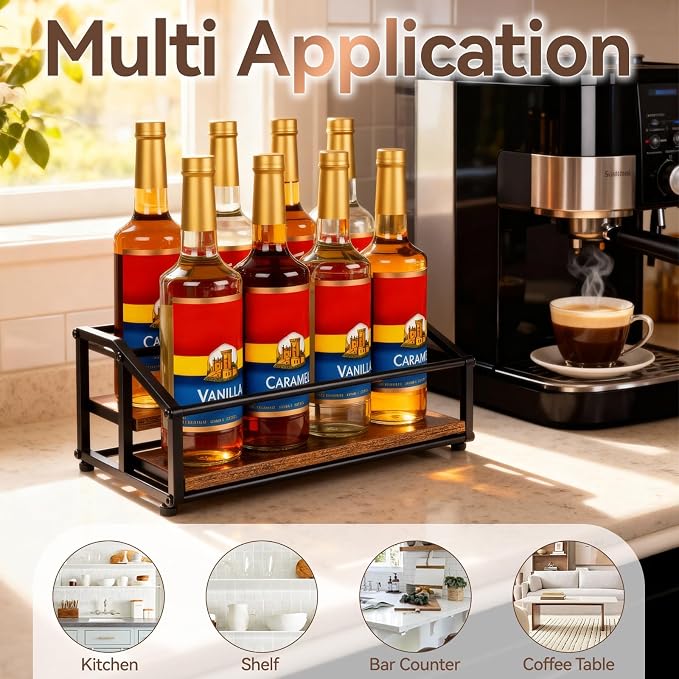 kimilus Coffee Syrup Organizer Rack, Liquor Bottle Display Shelf, 2 Tier 8 - Image 8