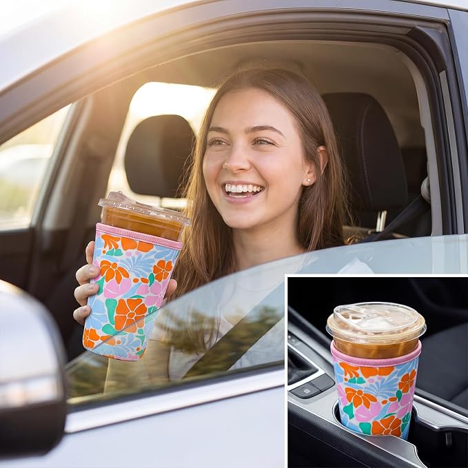 Reusable 3-Pack Insulated Neoprene Iced Coffee Cup Sleeve, 16-32oz Cold Drink - Image 4