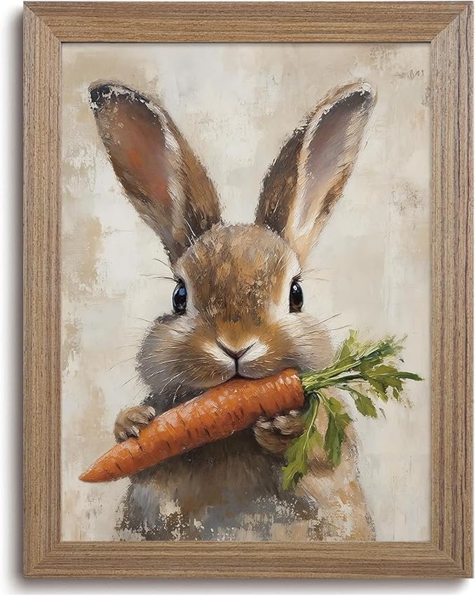 JQ7OL Vintage Wall Art Wood Framed Easter Rabbit Canvas Painting Picture Spring by Unknown
