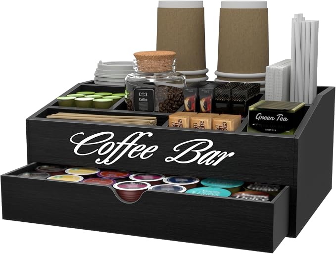 Suli Coffee Bar Station Organizer, Extra Large Wooden Countertop Pods Holder by Suli