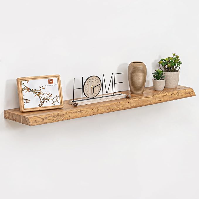 Fun Memories Floating Shelves for Wall, 42 Inch Rustic Live Edge Floating Shelf by FunMemories