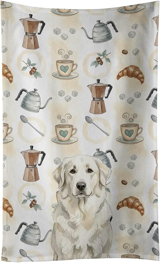 Caroline's Treasures White Great Pyrenees Coffee Bar Kitchen Towel Velour Plush by CarolinesTreasures