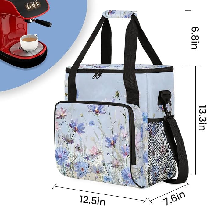 Daisy Floral Spring Coffee Maker Carring Bag, Large Insulated Storage Organizer - Image 2