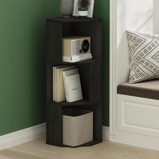 Furinno ECON Corner Shelf, 3-Tier Corner Book Shelf, Standing Storage Shelves - Image 2
