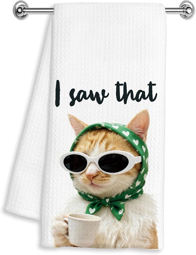 Funny Orange Tabby Cat Coffee Kitchen Towels 16x24 Inches, Coffee Lovers Gift by Unknown