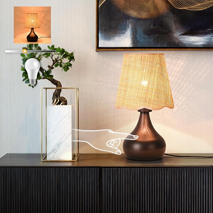 Ziqqeelam Oil Rubbed Bronze Small Table Lamp Touch Control, Farmhouse Bedside by Unknown