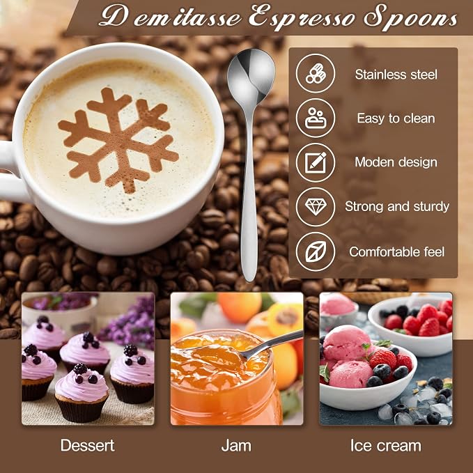 Yinkin 50 Pcs Demitasse Espresso Spoons 4.92" Stainless Steel Tablespoons Metal - Image 3