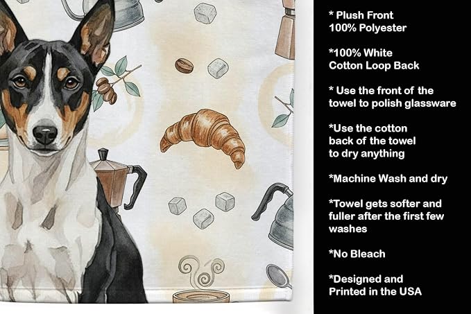Caroline's Treasures Black and White Basenji Coffee Bar Kitchen Towel Velour - Image 4