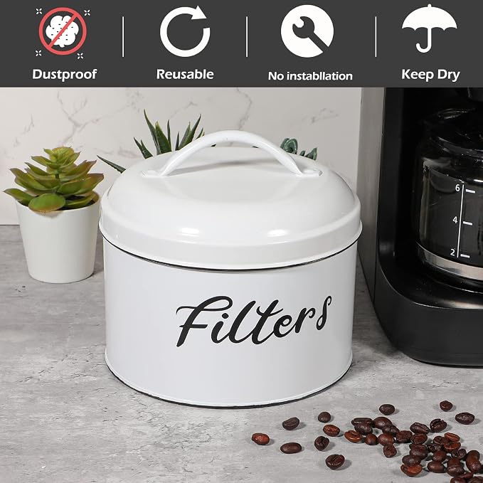 Webake Coffee Filter Holder, Farmhouse White Coffee Filter Storage Container - Image 6