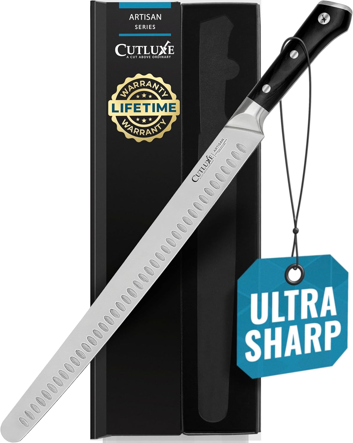 Cutluxe Extra-Long 14" Slicing Carving Knife – Brisket Knife, Razor Sharp Meat and BBQ Knіfe – High Carbon German Steel – Full Tang & Ergonomic Handle Design – Artisan Series