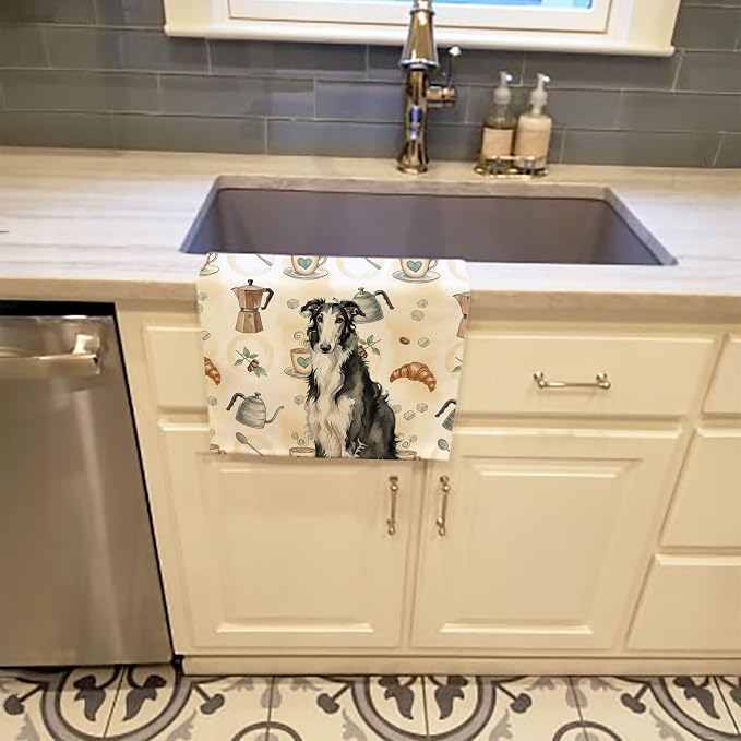Caroline's Treasures Black and White Borzoi Coffee Bar Kitchen Towel Velour - Image 2