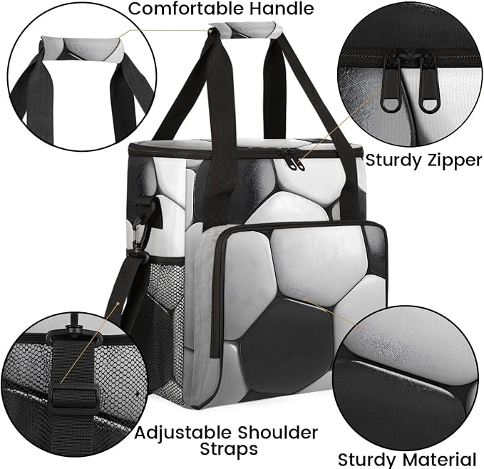 Black And White Soccer Coffee Maker Carring Bag, Large Insulated Storage - Image 6