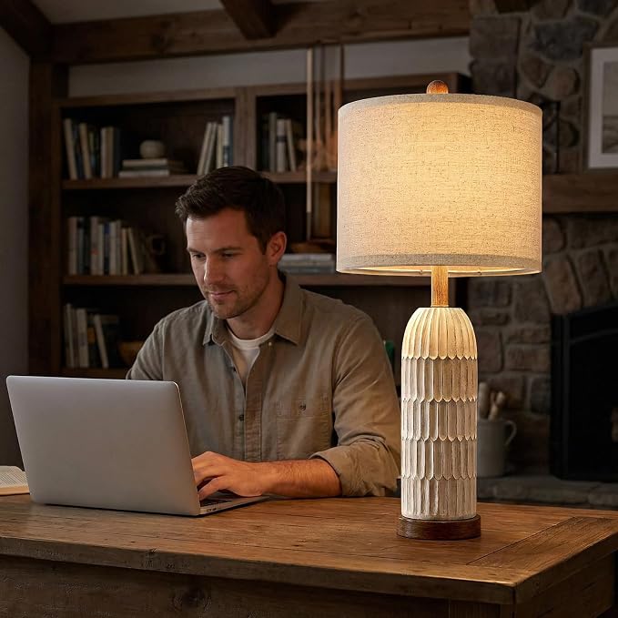 OYEARS 26.5" Bedside Table Lamps Set of 2, Farmhouse Table Lamp - Image 10