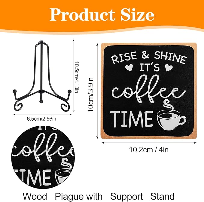 Wooden Coffee Sign Rise & Shine It's Coffee Time Decor Funny Bar Accessories - Image 2