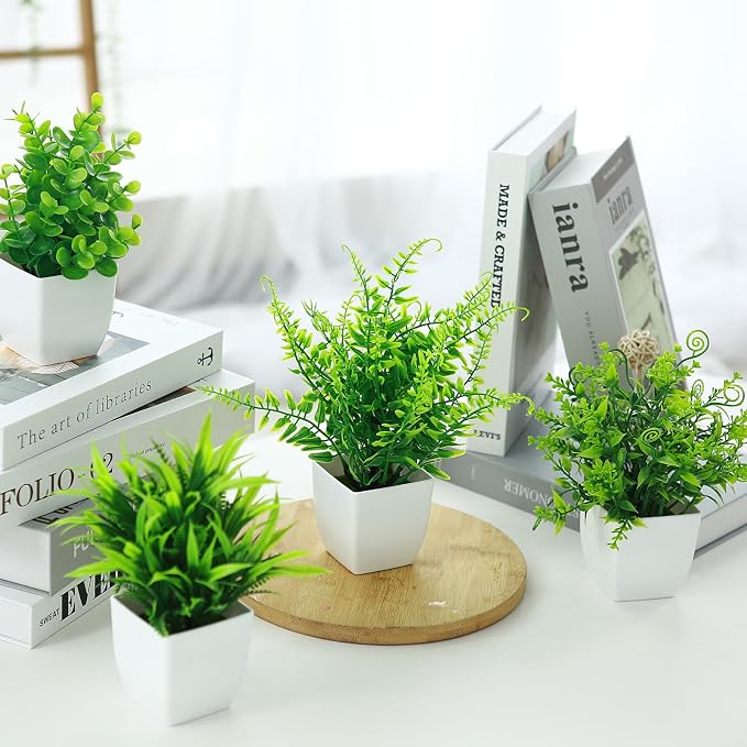 GREENTIME 4 Pcs Fake Plants Potted Small Artificial Plant Indoor Faux Greenery - Image 5