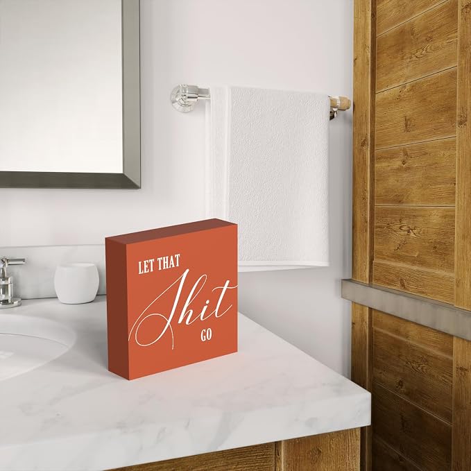 Funny Bathroom Sign, Humorous Farmhouse Shelf & Desktop Sign - Image 5