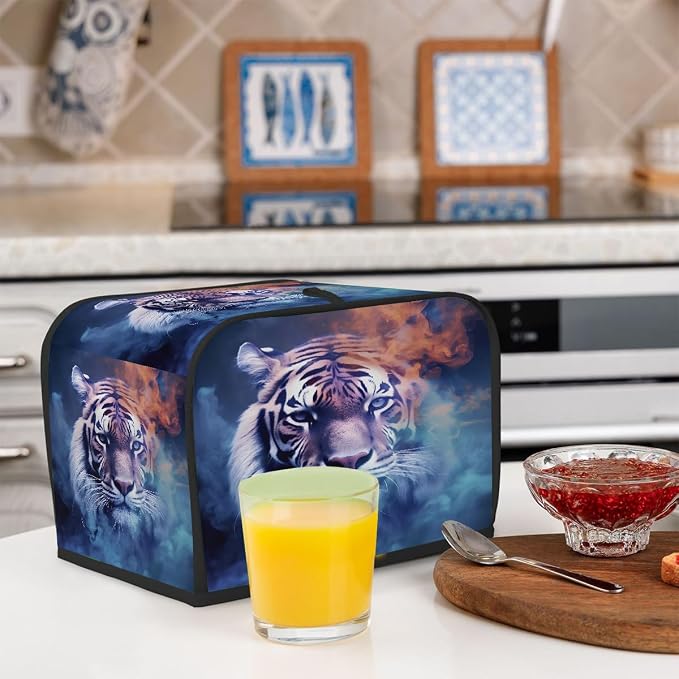 Watercolor Tiger Smoke Toaster Cover 4 Slice Wide Slot Washable Appliance - Image 6