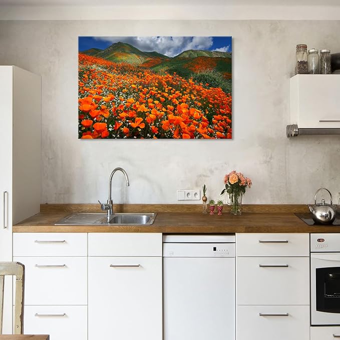 Large Size Orange Poppy Canvas Wall Art Nature Forest Mountain Landscape - Image 2
