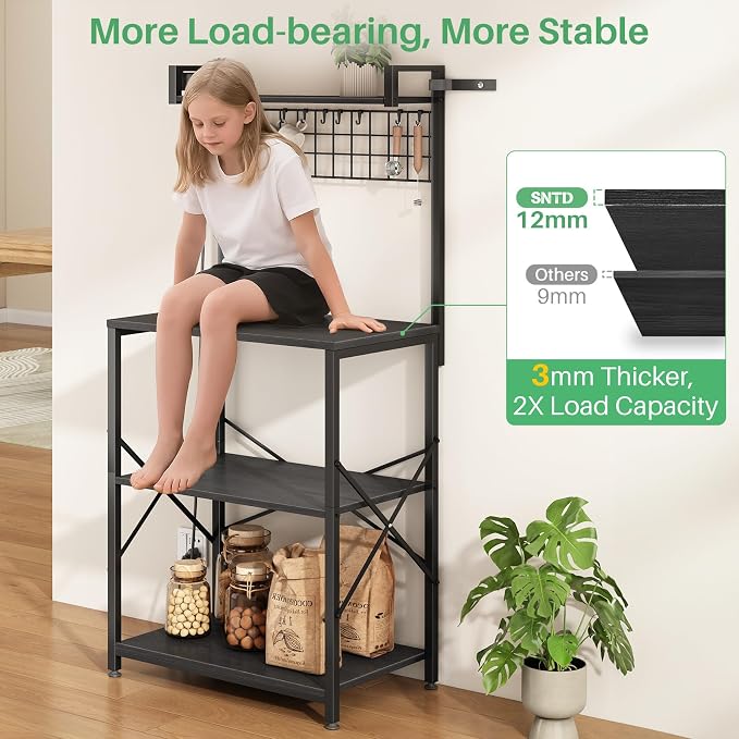 SNTD Bakers Rack with Power Outlet, Kitchen Shelves Microwave Stand with Wire - Image 5
