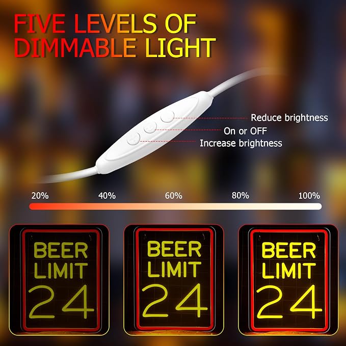 Beer Neon Sign for Wall Decor Dimmable Beer Limit 24 Neon Light Sign Bar Led - Image 3