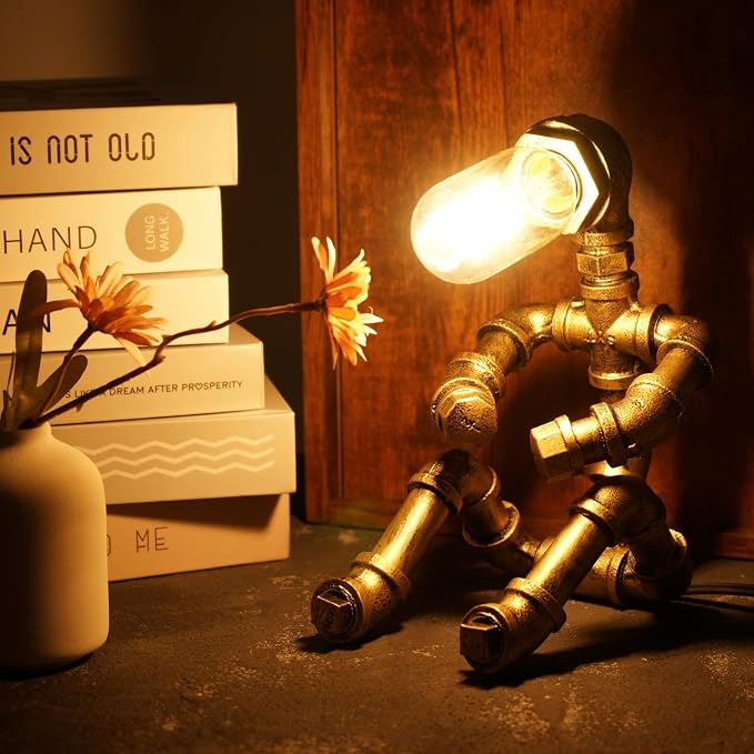 Steampunk Table Lamp, Vintage Industrial Metal Robot Table lamp, Creative Water - Image 5