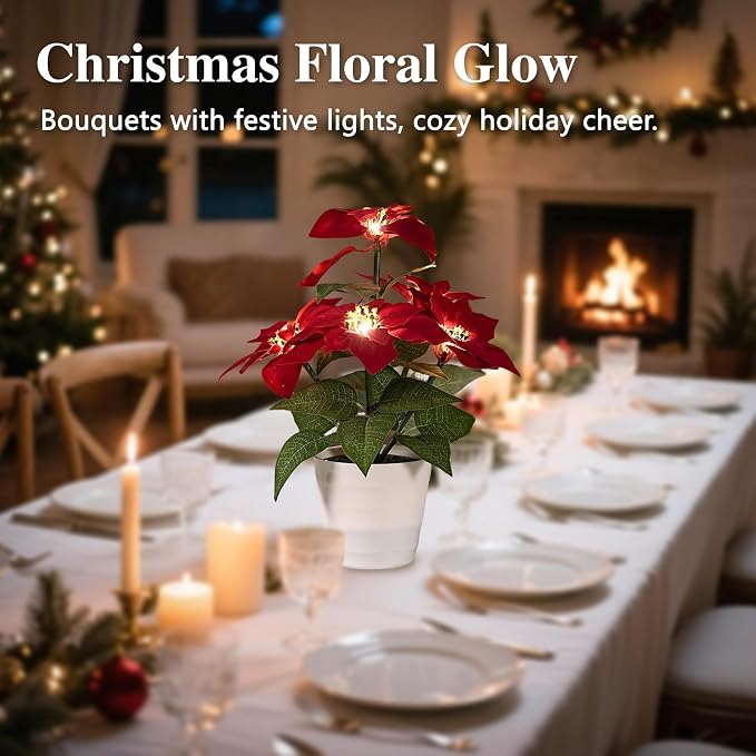 Artificial Christmas Flower Lamp Night Light, Battery Powered - Image 3