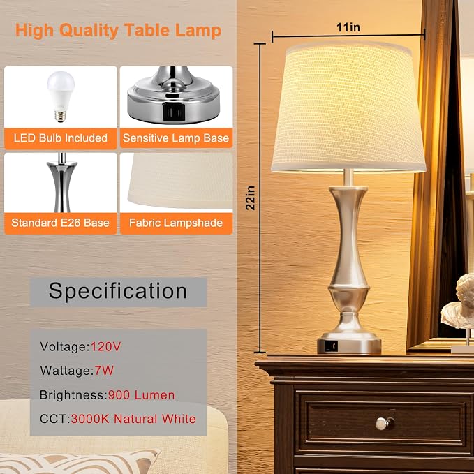 Seealle Upgraded Touch Lamps for Night Stands Set of 2 - Image 7