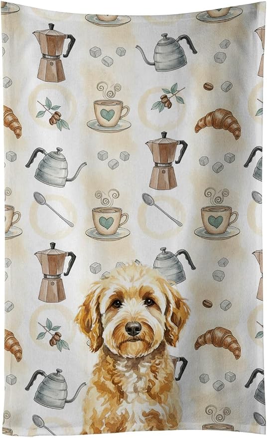 Caroline's Treasures Goldendoodle Coffee Bar Kitchen Towel Velour Plush Front by CarolinesTreasures
